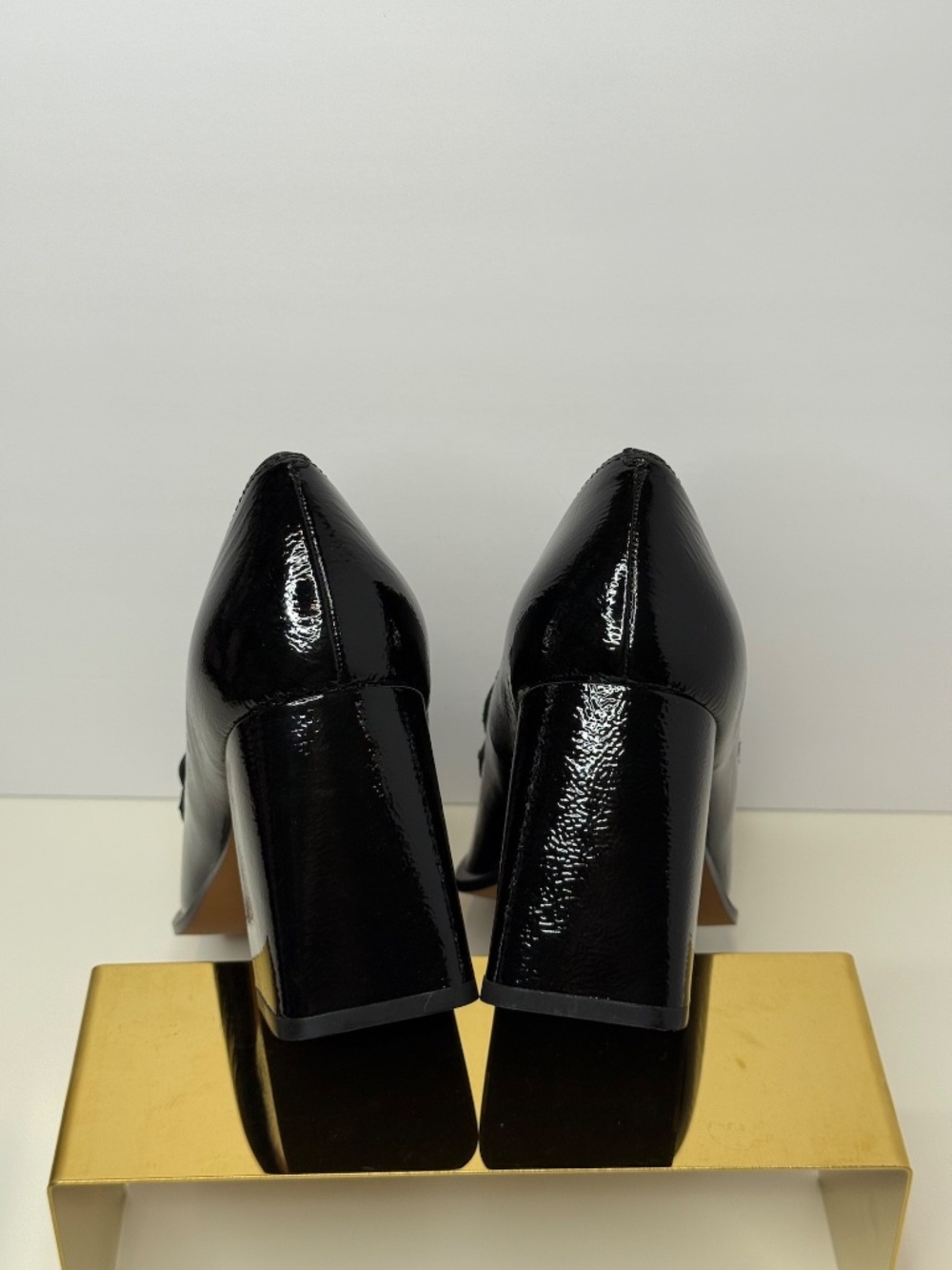 NWT Linea Paolo Cece Black Crinkle Leather Chain Loafers Block Heel Womens 10 - Picture 7 of 7
